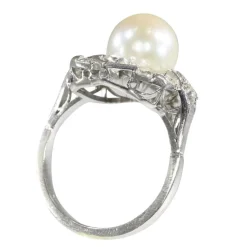 Bague Art Déco platine diamant perle