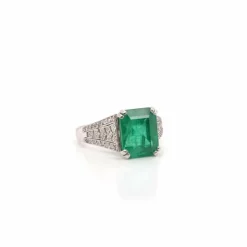 Bague Art Déco Platine Emeraude Diamants