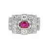 Bague art déco platine rubis diamants