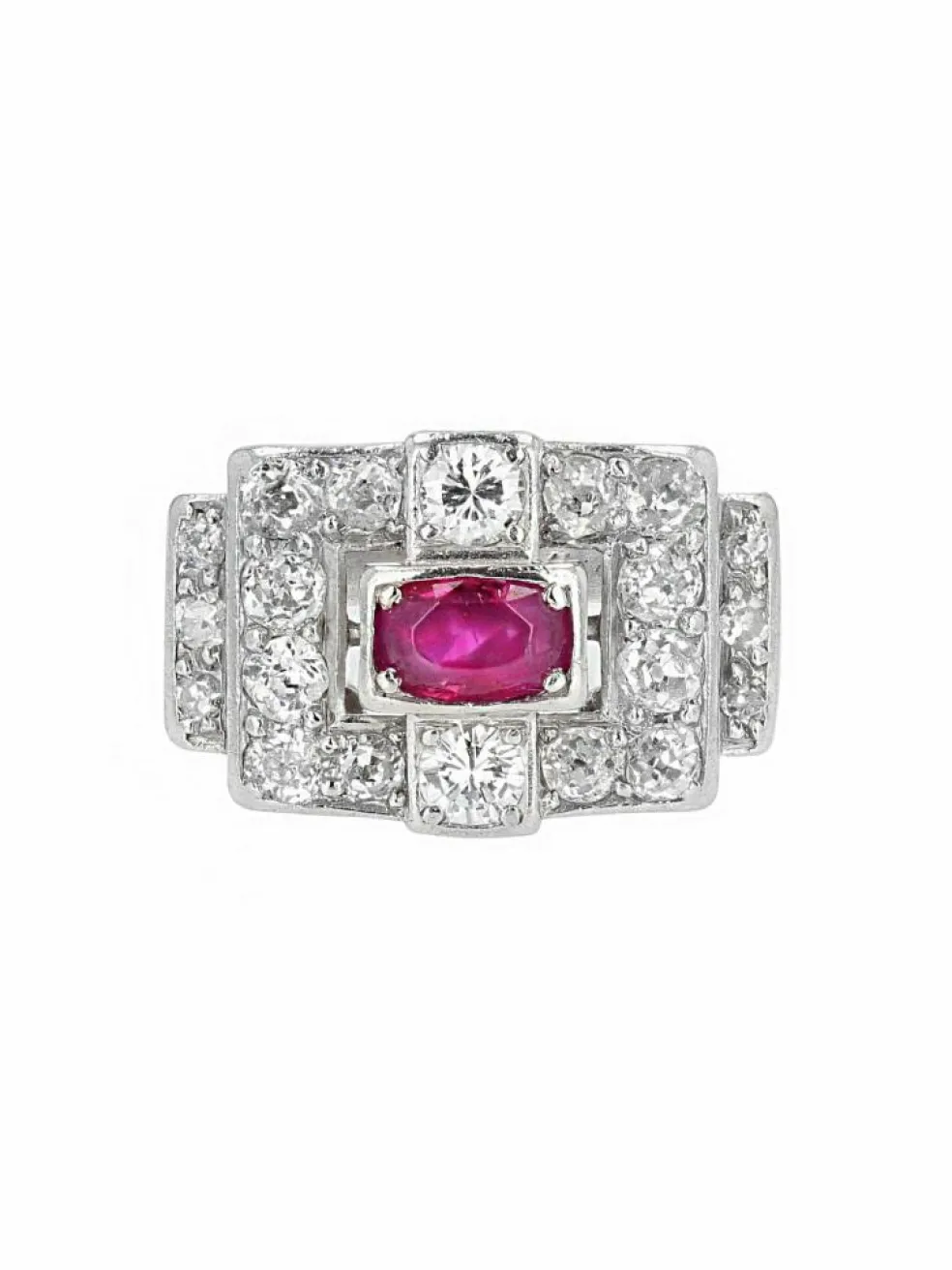 Bague art déco platine rubis diamants