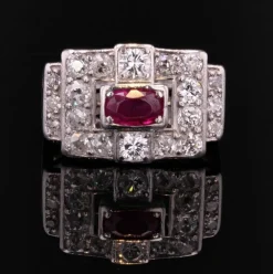 Bague art déco platine rubis diamants