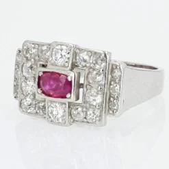 Bague art déco platine rubis diamants