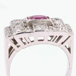 Bague art déco platine rubis diamants