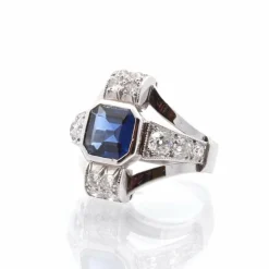 Bague Art Déco Platine Saphir Diamants