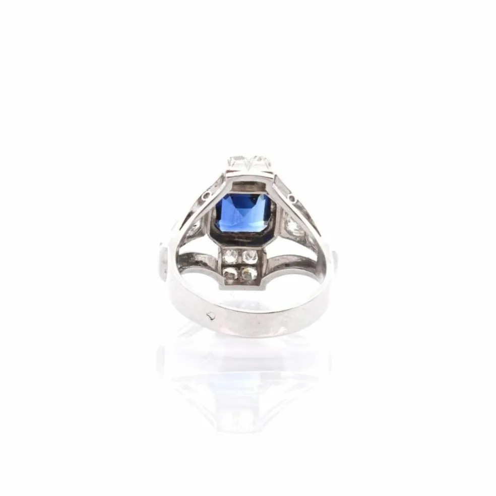 Bague Art Déco Platine Saphir Diamants