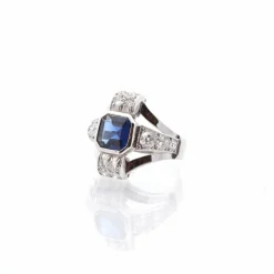 Bague Art Déco Platine Saphir Diamants