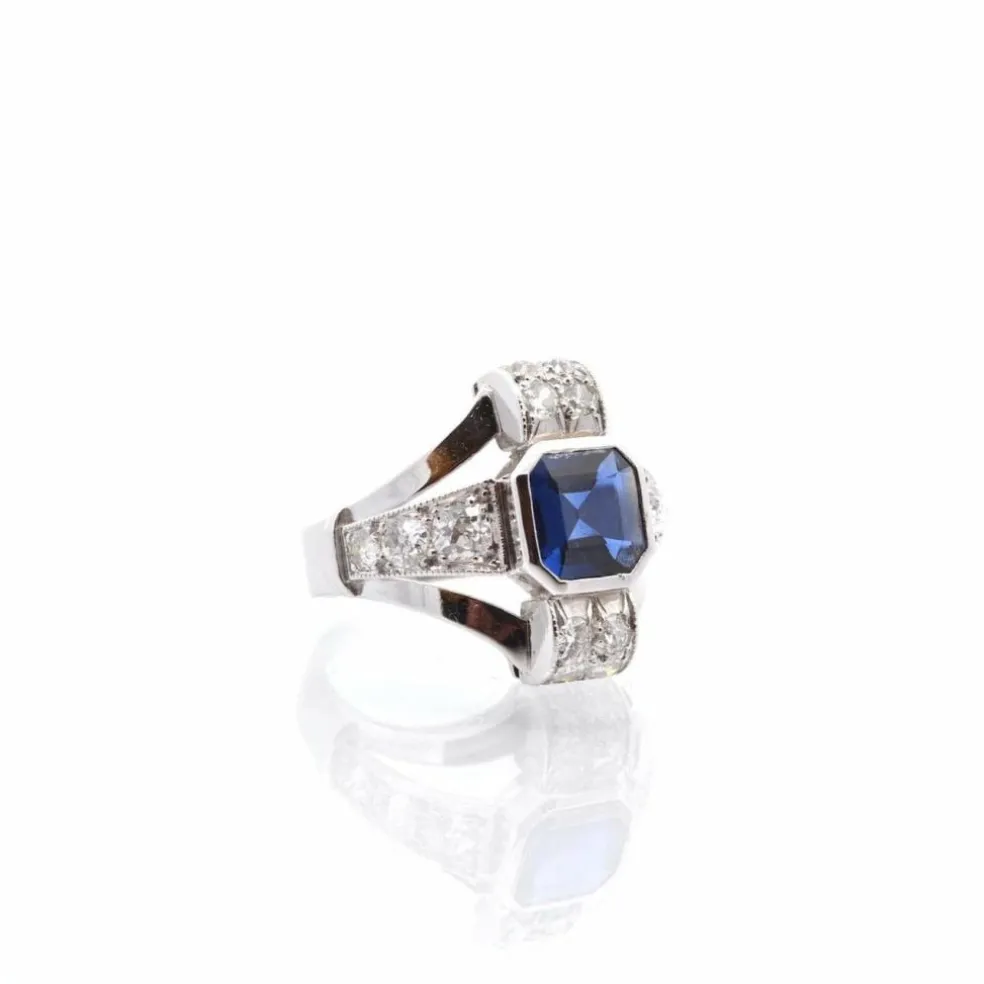 Bague Art Déco Platine Saphir Diamants