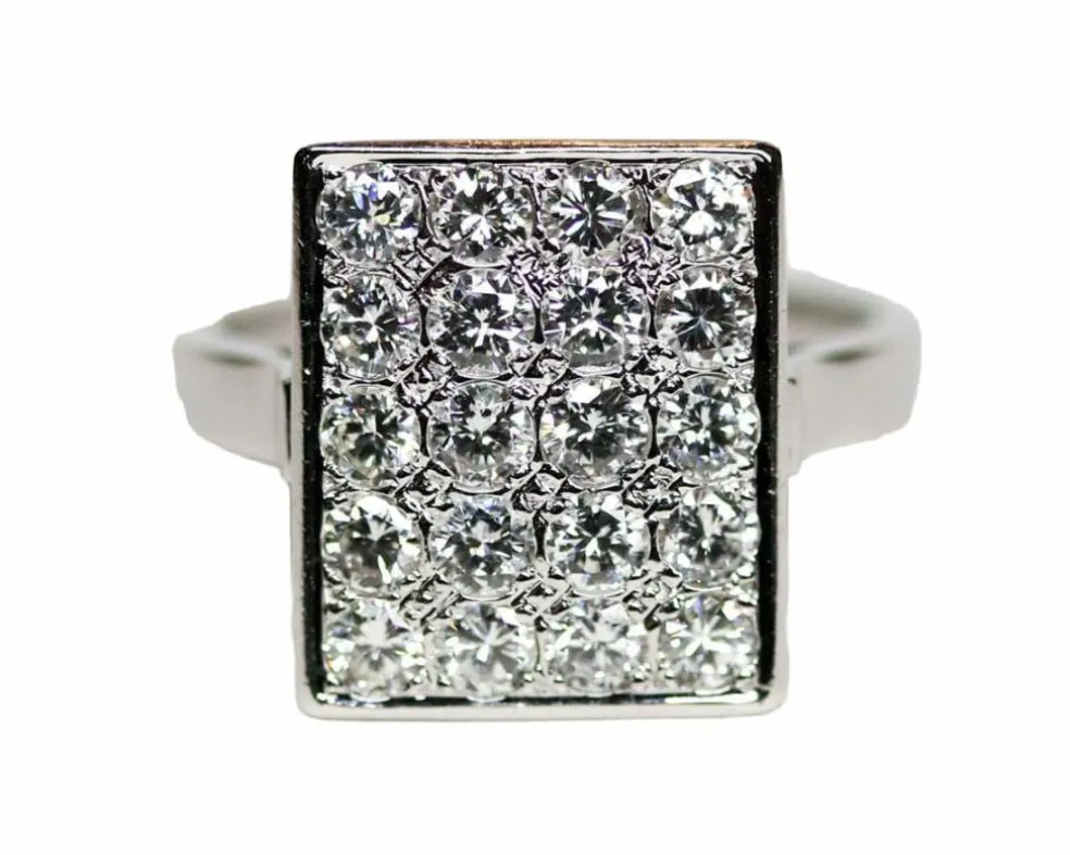 Bague Art Déco Rectangle Or Blanc et Diamants