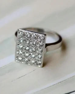 Bague Art Déco Rectangle Or Blanc et Diamants