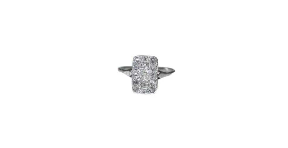 Bague Art Déco rectangulaire or blanc, diamants