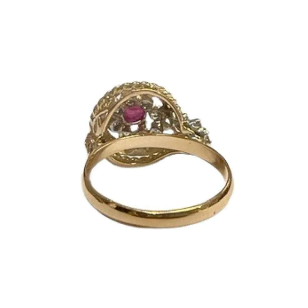 Bague Art Déco rubis cabochon diamants