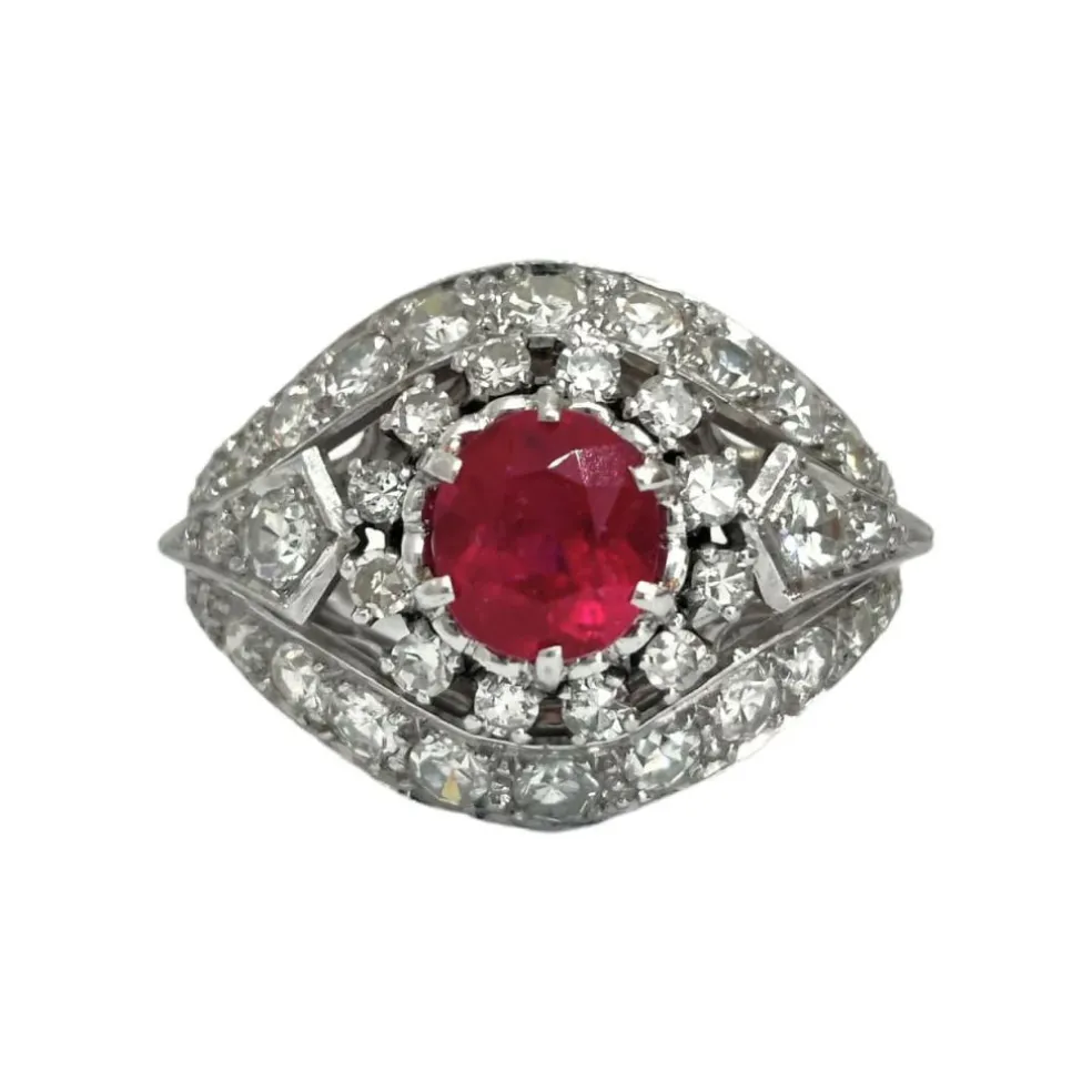 Bague Art Déco rubis et diamants