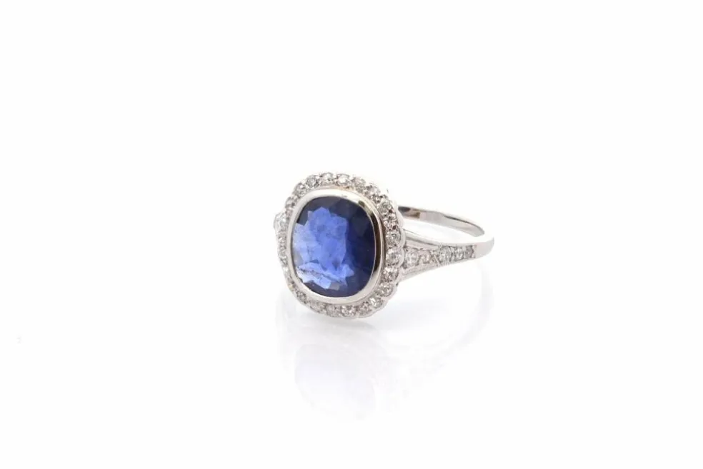Bague art déco saphir de 2,50cts et diamants