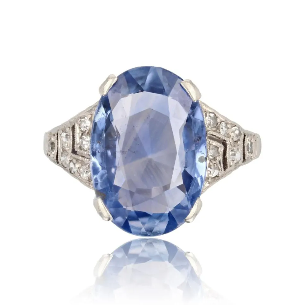 Bague Art Déco saphir de Ceylan et diamants