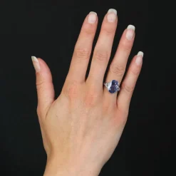 Bague Art Déco saphir de Ceylan et diamants