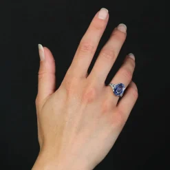 Bague Art Déco saphir de Ceylan et diamants