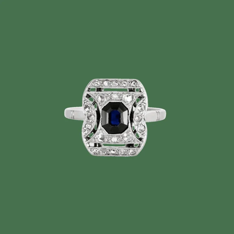 Bague Art Déco saphir diamants