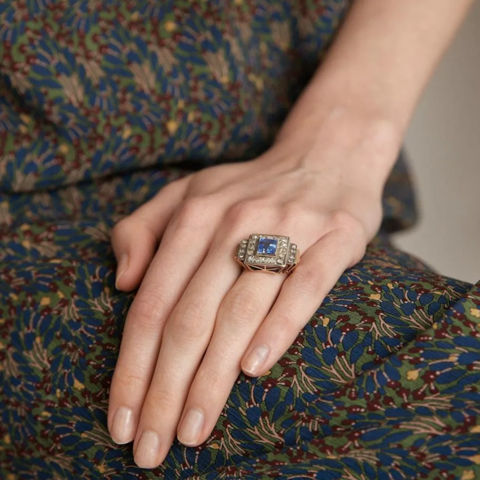 Bague Art Déco Saphir Diamants
