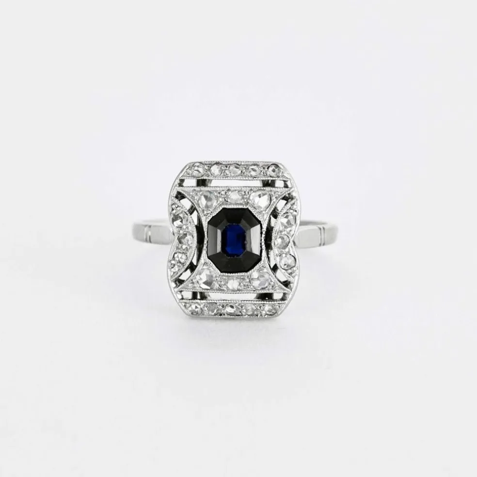 Bague Art Déco saphir diamants