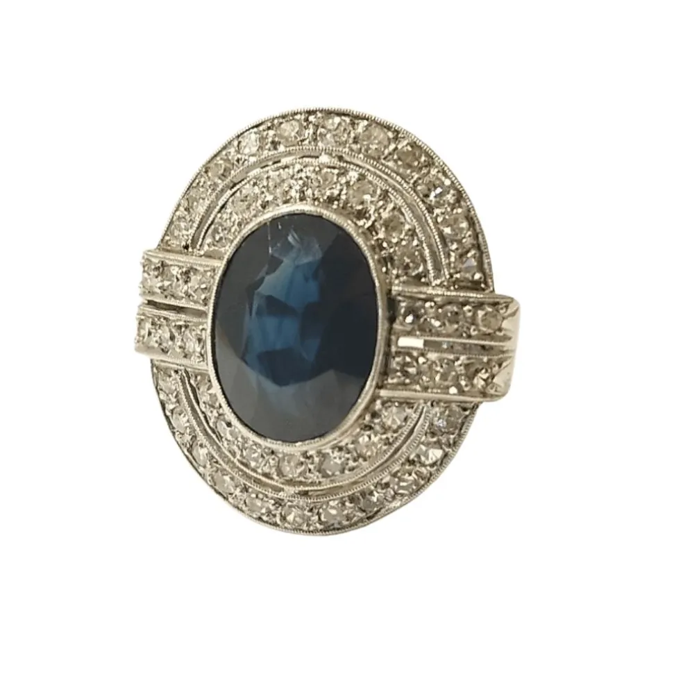Bague Art Déco saphir et diamants platine