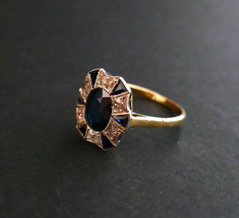Bague Art Déco Saphir et Diamants
