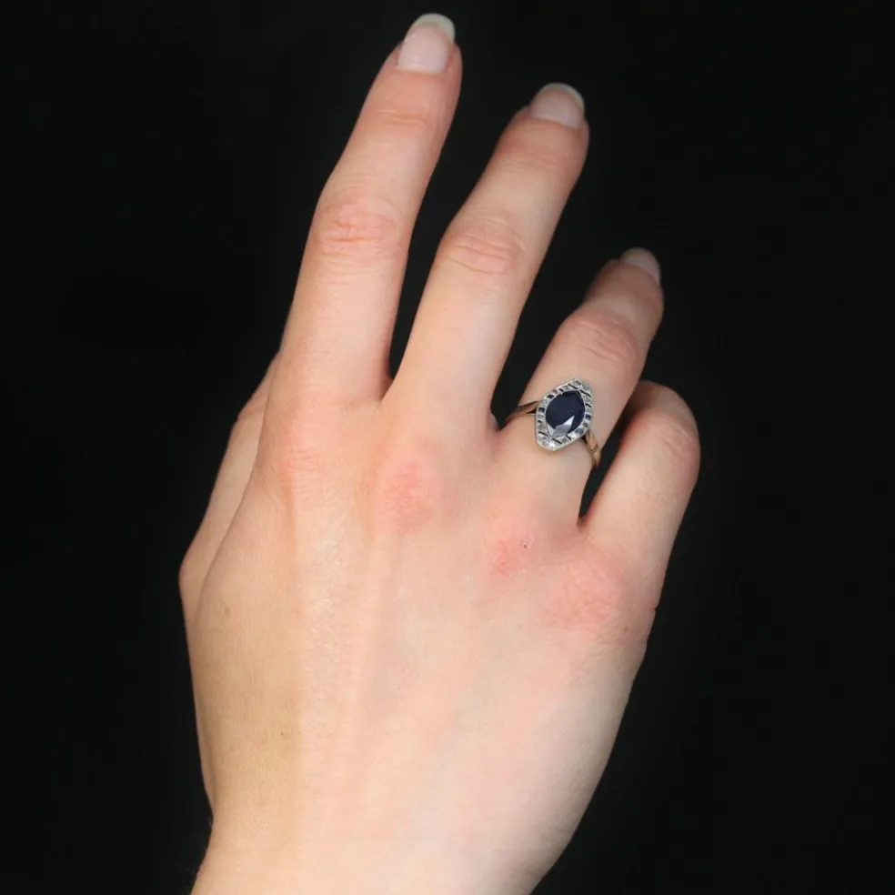 Bague art déco saphirs diamants navette