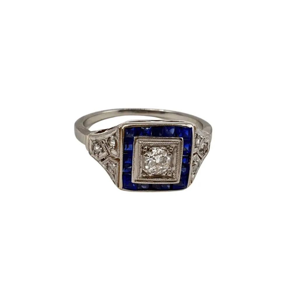 Bague Art Déco saphirs et diamants or blanc