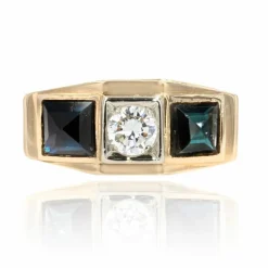 Bague art déco saphirs et diamants en jarretière