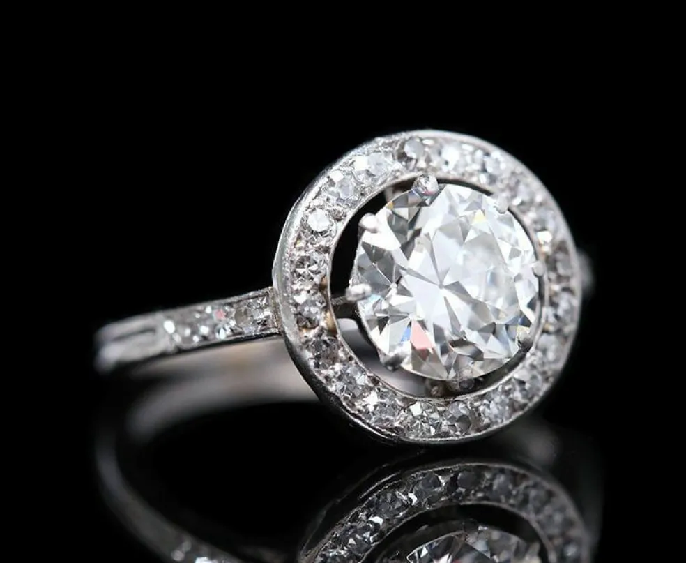Bague art déco solitaire platine diamant