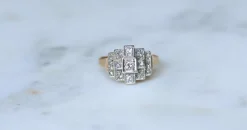 Bague Art Déco Tank Escalier or rose, platine, diamants