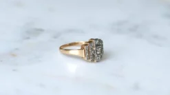 Bague Art Déco Tank Escalier or rose, platine, diamants