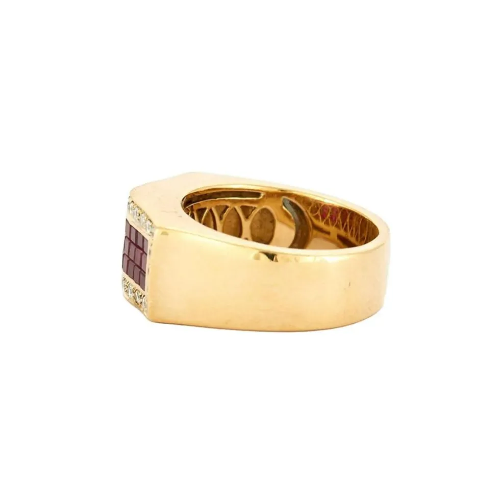 Bague art déco tank or jaune et rubis