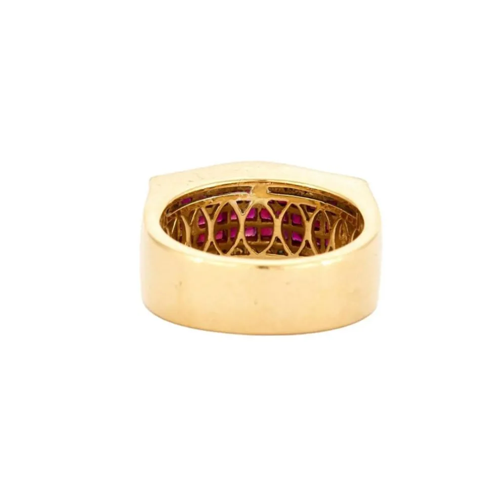 Bague art déco tank or jaune et rubis