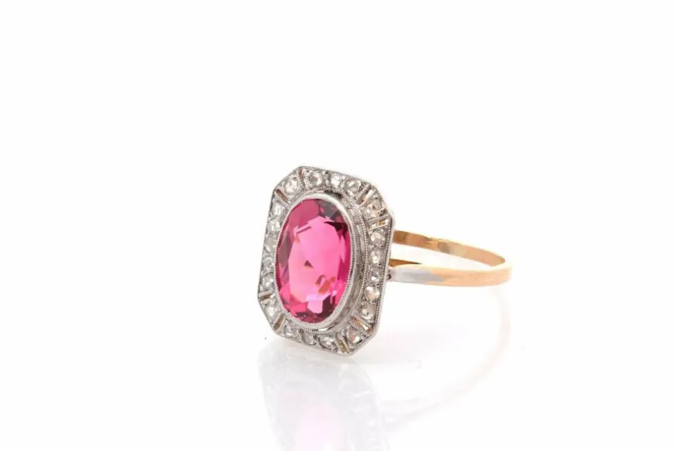 Bague art déco tourmaline et diamants