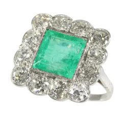 Bague Art déco vintage avec émeraude et diamants