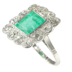 Bague Art déco vintage avec émeraude et diamants