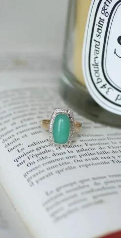 Bague Art Deco chrysoprase diamants