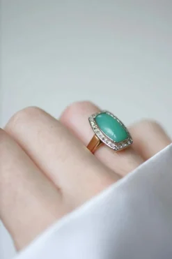Bague Art Deco chrysoprase diamants