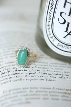Bague Art Deco chrysoprase diamants