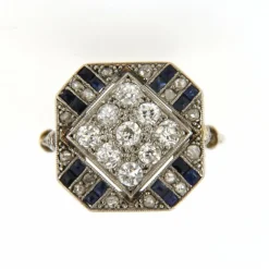 Bague Art Deco, diamants & saphirs calibrés