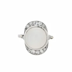 Bague Art Deco Or blanc Pierre de Lune Diamants