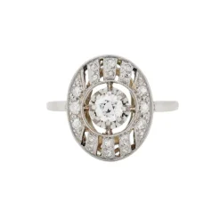 Bague Art Deco Or Blanc Platine et Diamants
