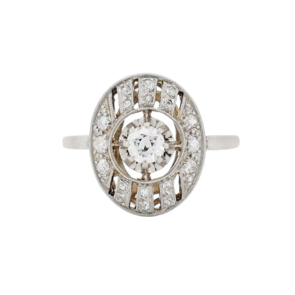 Bague Art Deco Or Blanc Platine et Diamants