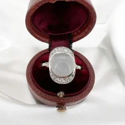 Bague Art Deco Or blanc Pierre de Lune Diamants