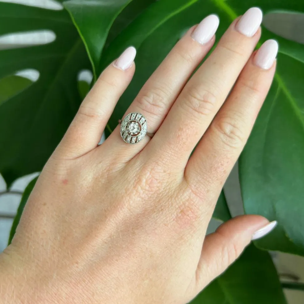 Bague Art Deco Or Blanc Platine et Diamants