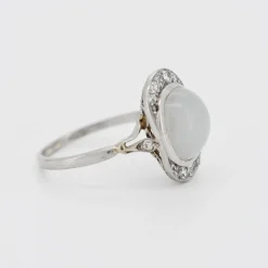 Bague Art Deco Or blanc Pierre de Lune Diamants