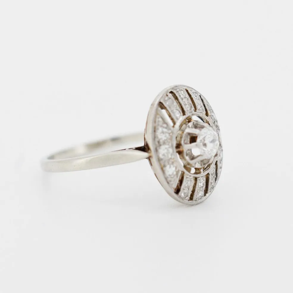 Bague Art Deco Or Blanc Platine et Diamants