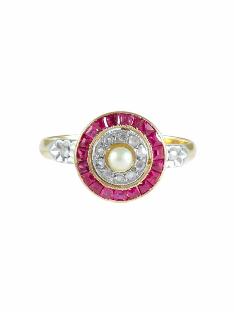 BAGUE ART DECO OR, DIAMANTS & RUBIS