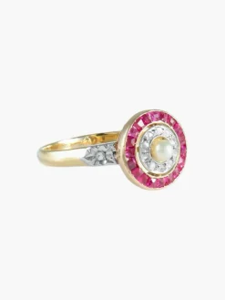 BAGUE ART DECO OR, DIAMANTS & RUBIS