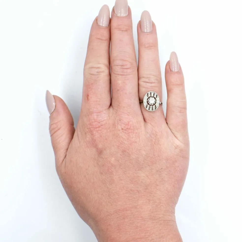 Bague Art Deco or platine et diamants